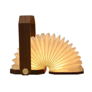 Design Table Lamp Home Decoration Wood Light Rechargeable Portable LED Wood Book Night Light