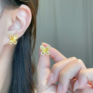 Pendientes de Plata de Ley S925 con Diamantes Cultivados en Laboratorio, Chapados en Oro, con Forma de <span class=keywords><strong>Mariposa</strong></span>, VVS, para Mujer, Joyería Fina, Juego de Pendientes de Plata - Product Image 5