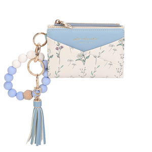 Portefeuille bifold en PU avec pendentif à pompon, motif floral, porte-clés, plusieurs emplacements pour cartes, élégant, portable, pour femmes, pour l'été, usage quotidien - Product Image 6