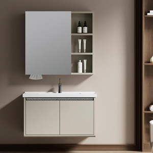 Meuble sous-vasque de salle de bain simple en blanc avec rangement, tiroirs et miroir - Product Image 6