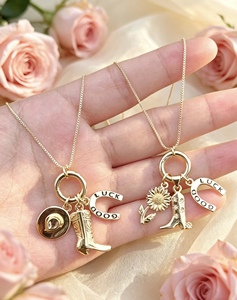 Gold Color Charm Pendant Necklace Western Boot Sunflower Horse Shoe <b>Chain</b> Jewelry for Women Pendant Necklace - Product Image 6