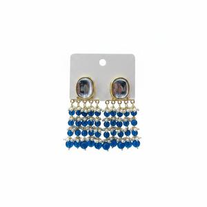 Jewelemarket <b>Blue</b> Gold-Plated Kundan Stone and <b>Beads</b> Dangle Earrings Fashion Accessory - Product Image 2