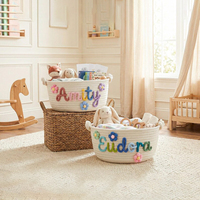 Cesta de Armazenamento para Bebê com Nome Bordado Personalizado, Cesto de Brinquedos em Corda de Algodão, Decoração Boho Colorida para Quarto de Bebê, Presente para Chá de Bebê