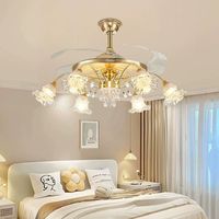 Ventilateur de plafond intelligent LED tricolore moderne en fer avec moteur DC, variateur d'intensité et télécommande pour chambre à coucher, style européen et américain