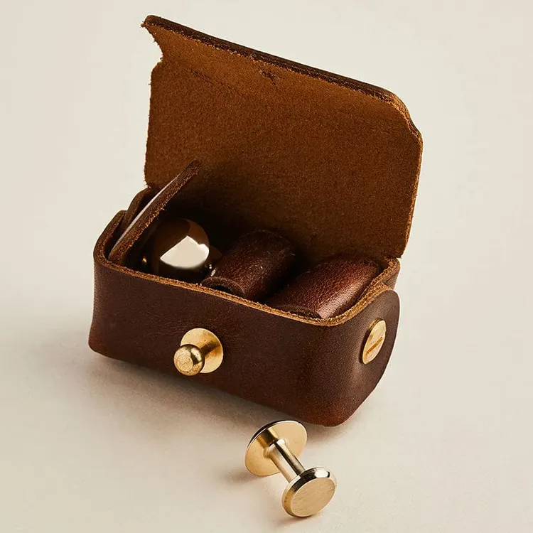 Дорожный персональный кожаный чехол для запонок ручной работы, коробка для запонок для хранения, кожаный чехол для запонок