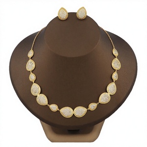 Luxury High Quality Women's 18K Gold Plated Brass Zircon Wedding Engagement Anniversary Fashion Jewelry Set Necklace Earrings - Product Image 2