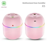 Humidificateur ultrasonique USB mini trèfle porte-bonheur en gros, 220 ml, en plastique, silencieux (<36 dB), avec veilleuse et humidistat LED