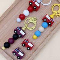 Perles focales en silicone 3D camion de pompiers, perles à thème incendie, faites à la main, pour chaîne de sucette bébé, accessoires de bijoux de dentition DIY