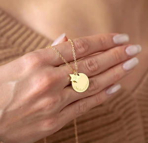 Collier personnalisé en acier inoxydable avec pendentif disque gravé, pierre <span class=keywords><strong>de</strong></span> naissance, étoile, cœur – Cadeau personnalisé pour anniversaire et fête des Mères - Product Image 3