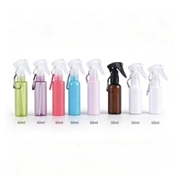 Flacon pulvérisateur miniature en PET de 50 ml et 60 ml, couleur macaron, pour cosmétiques capillaires, avec tête de souris et déclencheur, sérigraphie