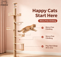 MEEW Arbre à chat en bois massif de 81 pouces, arbre d'activités multi-niveaux, lit capsule spatiale, griffoir en sisal, stable et durable