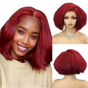 FH 5x5 Lace Front C Type Raw Human Hair #99J <b>Short</b> Bob Glueless Afro Kinky Straight <b>Short</b> <b>Wig</b> Human Hair - Product Image 1