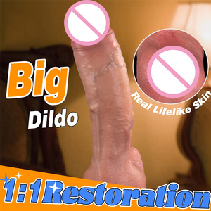 Dildo Realistico Curvo da <span class=keywords><strong>10</strong></span> Pollici XXL, Dildo in Silicone Spesso e Grande con Pelle Realistica, Giocattolo Sessuale Morbido per Punto G, Senza Mani, per Uomini e Donne - Product Image 4
