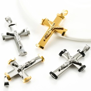 Collier pendentif croix de Jésus en acier inoxydable, couleur argent et or, pour hommes et femmes, bijoux religieux, prière, baptême, cadeau - Product Image 4