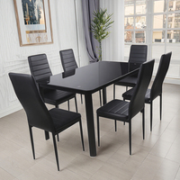 Ensemble table et 6 chaises de salle à manger en verre trempé moderne 8 mm, avec chaises en PVC noir, échantillon gratuit, pour ameublement de maison