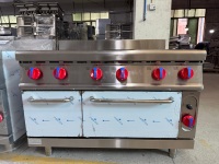 Peralatan Dapur Komersial OUTE OT-889 Kompor Gas 6 Tungku Stainless Steel Eropa Oven Gas Alam/LPG/LNG