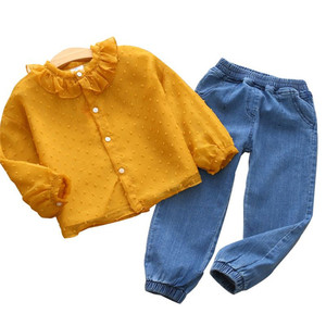 Nuovo Stile Moda Europea Abbigliamento Bambina per il Ringraziamento - Completo Camicia e Jeans per Bambini - Product Image 1