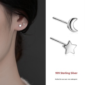 925 bijoux en argent S999 boucle d'oreille Zircon coeur fleur étoile croix mignon boucles d'oreilles en gros en vrac pour les femmes - Product Image 2