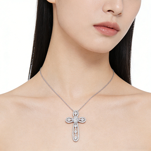 สร้อยคอจี้รูปกางเขนแบบคลาสสิก ชุบทองคำขาว 10K/14K/18K ประดับเพชร CVD ผลิตในห้องปฏิบัติการ ของขวัญสำหรับโอกาสพิเศษ - Product Image 5