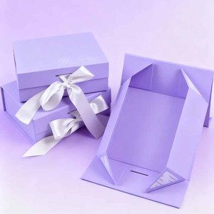 Cajas de regalo rígidas de papel Kraft de lujo modernas con forro de esponja con lazo de cinta, materiales reciclados, fáciles de plegar y almacenar - Product Image 3