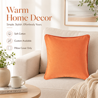 Housse de coussin carrée en coton respirant avec bordure fine et fermeture éclair discrète