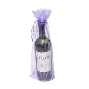 15x38cm (6x15.2 inç) ucuz toplu toptan düğün parti dekorasyon şişe bira şarap paket poşeti İpli organze şarap çantaları