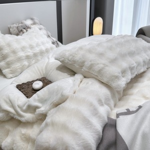 3PC Trắng Fluffy Bong Bóng Giả Thỏ Lông Màu Be Sang Trọng Mờ Bộ Đồ Giường <span class=keywords><strong>Comforter</strong></span> Set Mềm Ấm Cúng Cảm Thấy Cho Mùa Đông - Product Image 5
