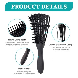 Peigne à dents larges flexible en plastique pour coiffure, 8 rangées, réglable, peigne <span class=keywords><strong>afro</strong></span>, brosse à cheveux ventilée pour cheveux crépus, ondulés et bouclés de type 3a à 4c - Product Image 4