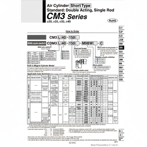 กระบอกลมนิวเมติก SMC CDM3B20-148ชิ้นส่วนนิวเมติก - Product Image 1