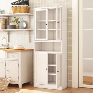 Armario <span class=keywords><strong>de</strong></span> <span class=keywords><strong>Cocina</strong></span> Moderno <span class=keywords><strong>de</strong></span> Madera Blanca <span class=keywords><strong>de</strong></span> 72 Pulgadas <span class=keywords><strong>de</strong></span> Alto, Armario <span class=keywords><strong>de</strong></span> Almacenamiento Independiente con Puertas <span class=keywords><strong>de</strong></span> Vidrio para Comedor - Product Image 6