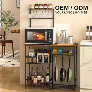 Support de <span class=keywords><strong>boulanger</strong></span> pour support de cuisine pour micro-ondes avec étagères et crochets réglables, étagères de cuisine pour épices, casseroles, brun rustique - Product Image 4