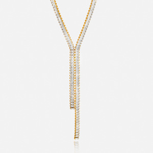 Collier en forme de Y avec pampille en zircon, en acier inoxydable plaqué or 18 carats, serti en canal, design géométrique, pour soirée et usage quotidien - Product Image 1