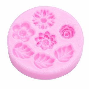 Moule en silicone pour décoration de gâteaux et de fondants, forme ronde, variante 3D, motif tournesol, marguerite, rose, prune, lotus et feuilles - Product Image 3