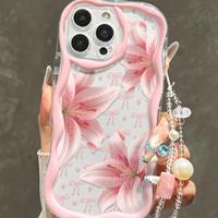 Coque de téléphone portable INS avec motif floral et chaîne pour iPhone 16 15 17 18 Pro Max, motif crème, coque arrière