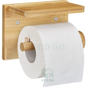 Étagère pour téléphone portable et lingettes humides Porte-papier hygiénique en bambou Porte-papier hygiénique Bin Organisateur de salle de bain en bois - Product Image 1