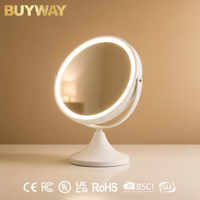 Miroir de maquillage rond blanc avec anneau lumineux givré et bras en U inclinable, miroir de vanité LED de table avec base en forme de cloche