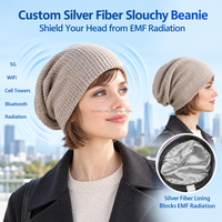 Bonnet Slouchy d'Usine pour Femme Hiver Automne Ski Voyage, Bonnet Tricoté Doublé Fibre d'Argent, Chaud, avec Revers Plié, Beige