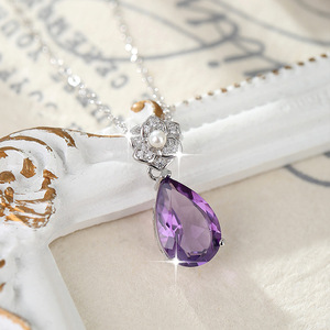 Collier Fleur en Cristal de Pierre Précieuse Naturelle Taillée Poire 8*12mm, Argent Sterling 925 Anti-ternissement, Bijoux de Haute Qualité en Gros - Product Image 5