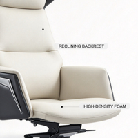 Chaise de bureau exécutive moderne minimaliste haut de gamme de luxe léger ; en cuir véritable, inclinable, réglable en hauteur, pivotante, avec accoudoirs fixes