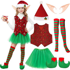 Disfraces de Duende Verde para Niños, para Fiestas Escolares, Unisex, de Poliéster con Estampado Digital Rojo y Verde - Product Image 2