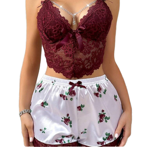 <strong>Sexy</strong> Lace Floral Pattern Thin Section Suit Women's Underwear Shorts Pajamas Wholesale - Product Image 1