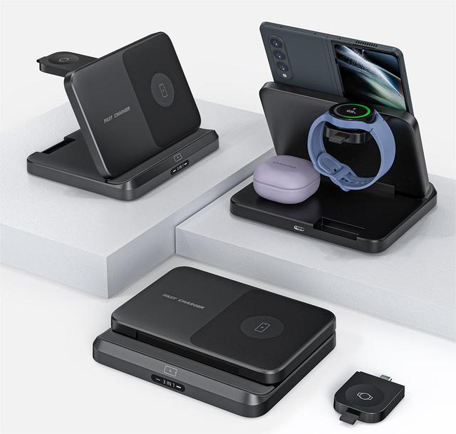 Hot Sale 3 in 1 Foldable 15W Fast Wireless Charging Station Universal Charger for Phones Smart Watches and Earphones