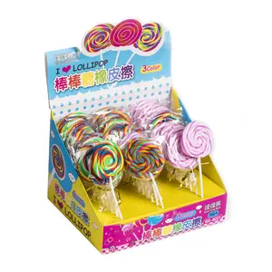 Cartoon Snoep Lolly Stok Kawaii Leuke 3D Magic Rubber Potlood Gum In Display Box