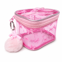 Pochette cosmétique transparente en PVC personnalisable avec pompon, mini trousse de maquillage mignonne, étanche pour le voyage