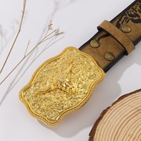 Ceinture rétro style cowboy western avec grande boucle en alliage, ornements imprimés par transfert thermique en PU marron, style urbain audacieux et élégant