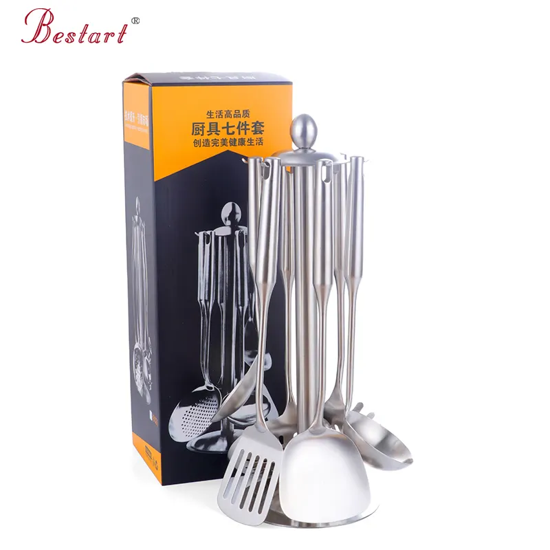 BUYERSTART स्टैंड के साथ 10pcs खाना पकाने उपकरण स्टेनलेस स्टील Flatware सेट रसोई सामान