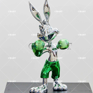 Escultura de resina brillante de Bugs Bunny, el conejo boxeador, estilo Pop Art, con logotipo de marca, para decoración de escritorio y gabinete, artesanía de animales de dibujos animados. - Product Image 3