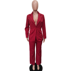 Nuevo Conjunto de Traje para Mujer, Elegante, de Dos Piezas, con Pantalones y Manga Larga, Color Sólido, a la Moda - Product Image 3