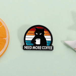 Grappige zwarte kat koffie proeven emaille pins nodig heeft meer koffie broche kleding revers badge sieraden cadeau groothandel - Product Image 2