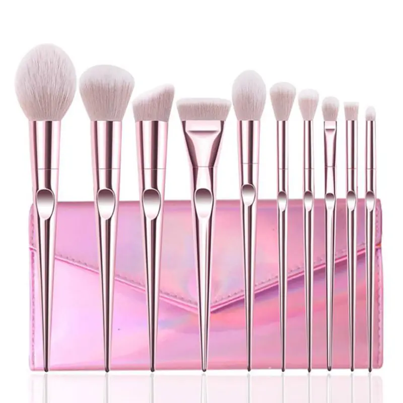 FEIYAN Tragbares Make-up Pinsel Kit Kunststoff griff 10 Stück ROSA Acryl Vegan Make Up Kosmetik Pinsel Set Mit Tasche